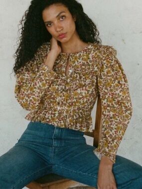 Doen Dolores Top in Jennifer Spring Floral Liberty Fabric Puff Sleeve Size XS